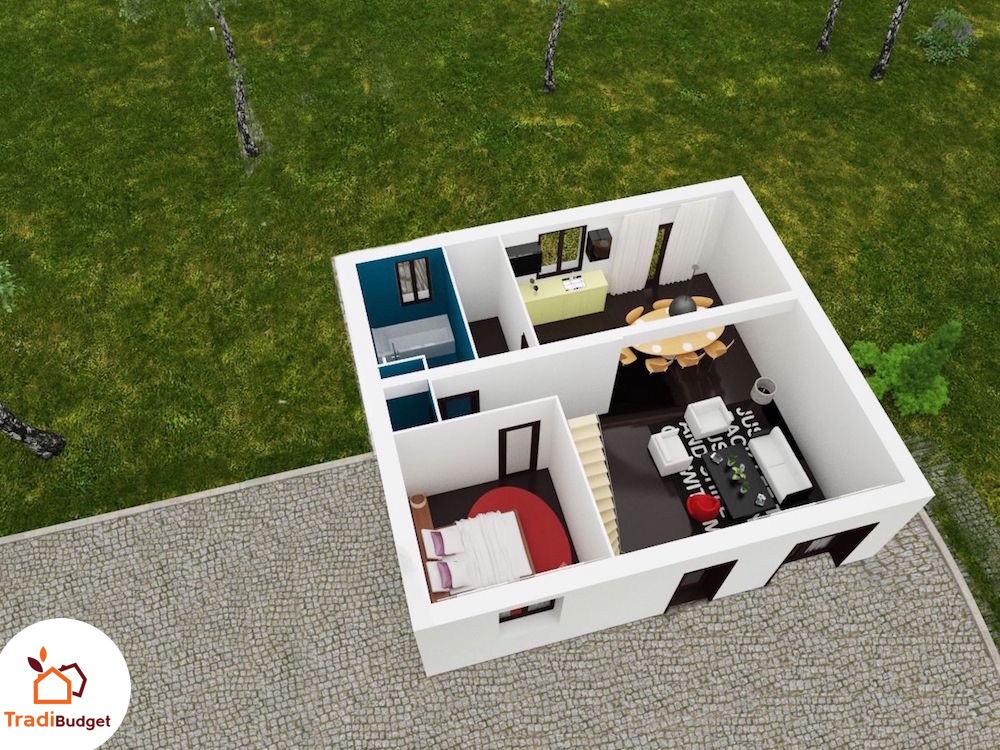 Plan 3D maison tarditionnelle city cosy rdc