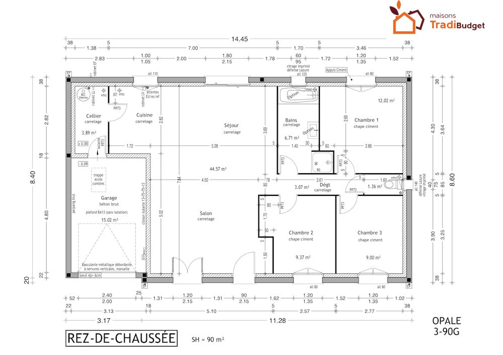 Tradibudget maison Modele Maison Styl Habitat OPALE plan 3-90G15