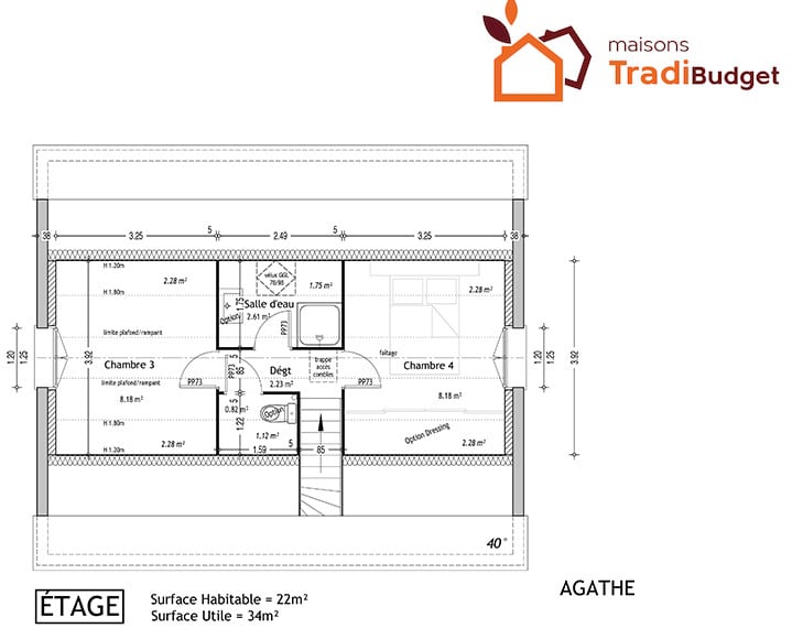 Tradibudget maison traditionnelle plan maison étage AGATHE 2-65E
